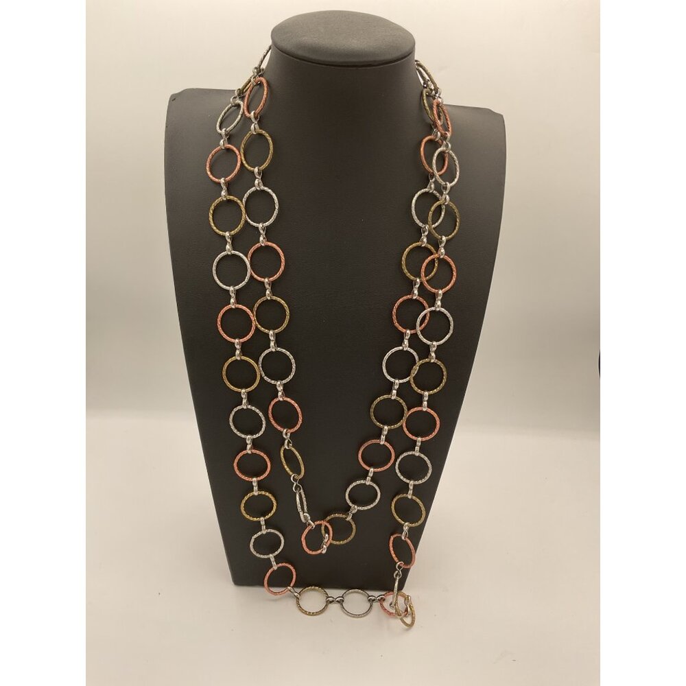 Multi-Color Metal Circle Link Necklace Or Belt 29" Drop